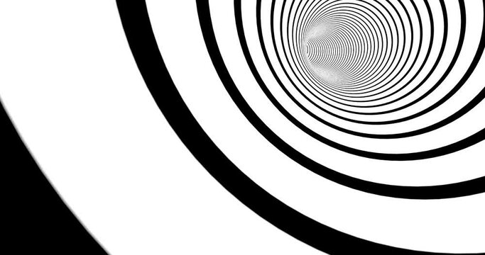 Striped tunnel 3d optical illusion footage. Monochrome torus inside motion visual effect. Black and white abstract twisting loop realistic animation. Hypnotic geometric infinite spiral 4k video