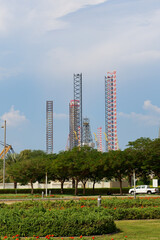 Obraz premium Oil drilling site at the Jumeirah shore, Dubai, UAE