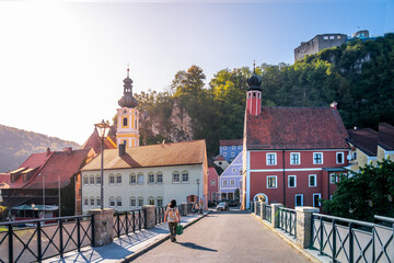 Blick auf Kallm&uuml;nz und die Burg, Bayern, Deutschland 