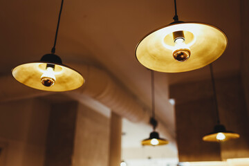 Vintage lamps in an interior for warm lighting. Home concept.