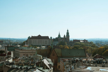 Old Town in Krakow. View of the city. Old roofs