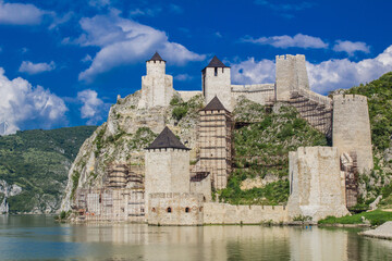 Golubac Fortress is located on the Danube River, in eastern Serbia, near the border with Romania. This is a historic place.