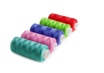 Colored threads on bobbins are red, yellow.