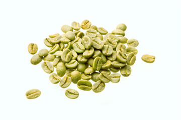 green unroasted coffee beans isolated over white
