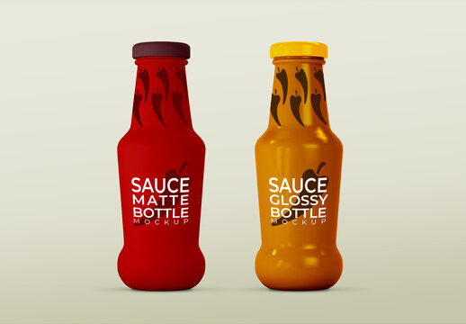 Glossy or Matte Glass Sauce Bottle Mockup
