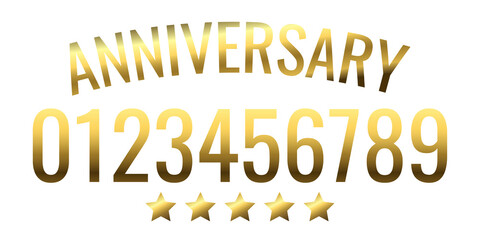 Anniversary. Numbers, numerous, years. Design template with golden stars on white background