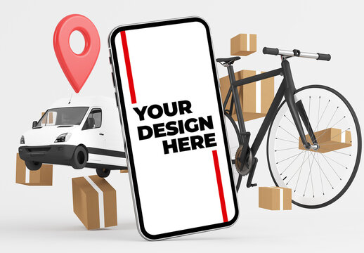 Delivery App Concept. Smartphone with Delivery Elements Mockup