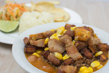 Typical Antioqueño lunch, beans, rice, ground beef and salad