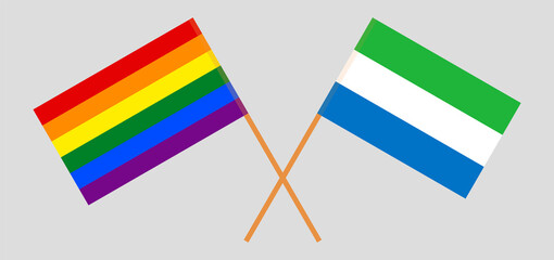 Crossed flags of LGBTQ and Sierra Leone. Official colors. Correct proportion