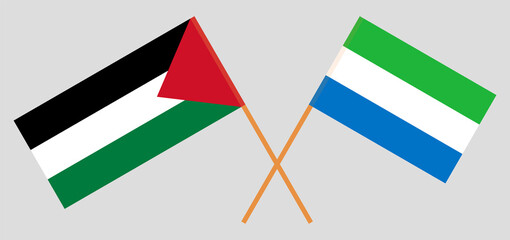 Crossed flags of Palestine and Sierra Leone. Official colors. Correct proportion