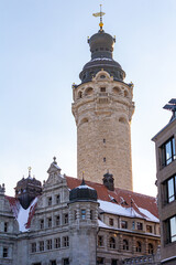 Neues Rathaus in Leipzig im Winter. 