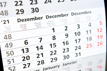 Calendar planner for the month December 2021