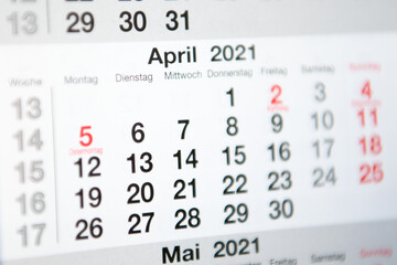 Calendar planner for the month April 2021