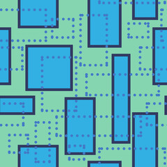 Art seamless mosaic pattern. Geometric simple abstract texture background. Blue squares, rectangles and dots.