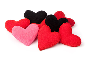 Little handsewn fleece hearts over white