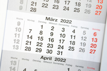 Calendar planner for the month March 2022