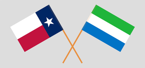 Crossed flags of the State of Texas and Sierra Leone. Official colors. Correct proportion