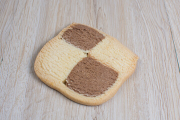Fresh bakery on light wooden background