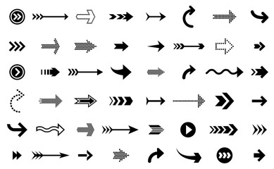 Black arrows icons. Modern arrow up, direction sign symbols. Infographic up down element, pointer or interface cursor vector set. Direction right forward, application interface arrow illustration