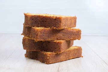Fresh bakery on light wooden background