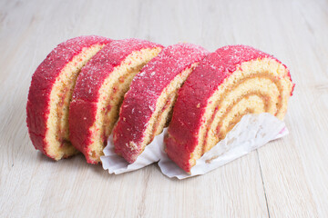 Fresh bakery on light wooden background