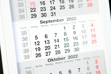 Calendar planner for the month September 2022
