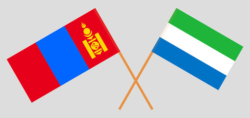 Crossed flags of Mongolia and Sierra Leone. Official colors. Correct proportion