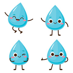Cute blue water drop character set