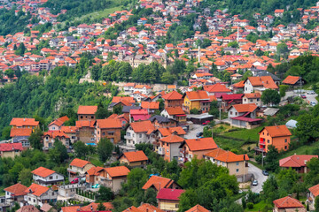 Red roof houses on the hill side, Sarajevo, Bosnia and Herzegovina