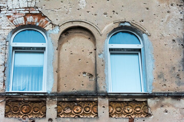 Old house with bullet holes, Mostar, Bosnia and Herzegovina