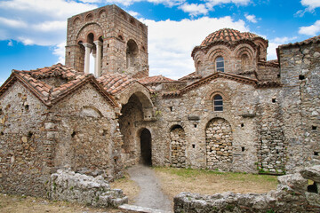Fototapeta na wymiar The Byzantine Church of Hagia Sofia in Mystras is decorated with valuable frescoes