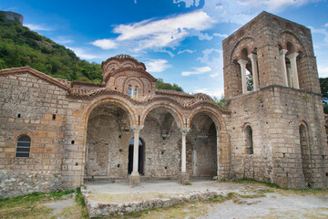 Fototapeta na wymiar The Byzantine Church of Hagia Sofia in Mystras is decorated with valuable frescoes