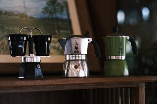 Bangkok, Thailand - FEB 21, 2021: Mokapot for a coffee homemade the most popular bialetti band .