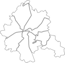 Simple white vector map with black borders of districts (raions) of Kharkiv, Ukraine