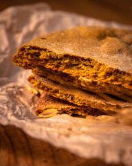 Made by hand fresh tortillas on parchment paper