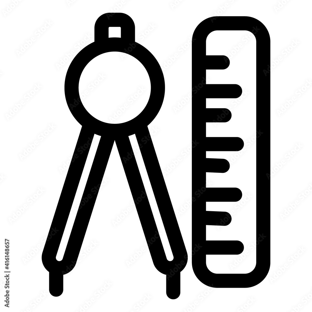 Poster vector drawing compass ruler, ruler and compass icon, compass and ruler for mathematics outline vect