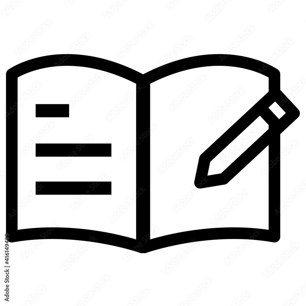 Poster document with pencil icon, notebook with pencil line icon. notebook linear style sign for mobile con
