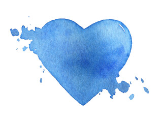 watercolor blue heart shaped spot on a white background