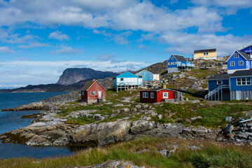 Greenland. Itilleq. Colorful houses dot the hillside. © Danita Delimont