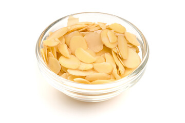 Almond slices, almond flakes, isolated on white background. High resolution image