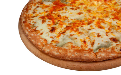 Four cheese pizza on a white background