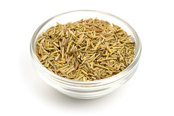 Dried Rosemary spice, isolated on white background. High resolution image