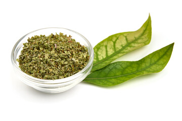 Dried Marjoram spice, isolated on white background. High resolution image