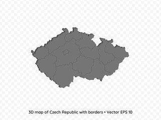 3D map of Czech Republic with borders isolated on transparent background, vector eps illustration