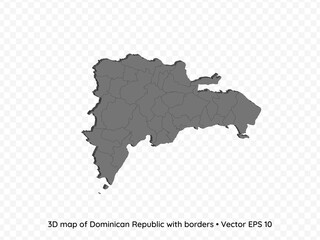 3D map of Dominican Republic with borders isolated on transparent background, vector eps illustration