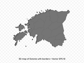 3D map of Estonia with borders isolated on transparent background, vector eps illustration