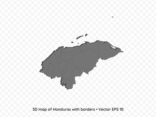 3D map of Honduras with borders isolated on transparent background, vector eps illustration