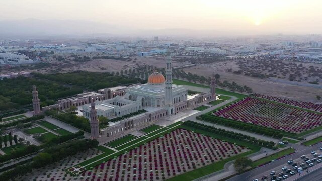 Aerial view of Sultan Qaboos Grand Mosque in Muscat, Oman