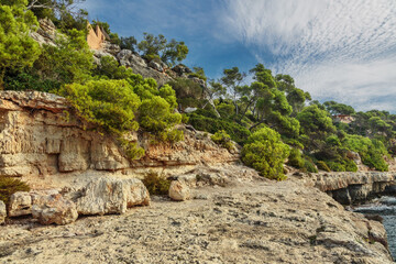 Landscape with rocks over the sea under the sky.Mallorca island
