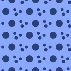 Blue geometric chess pattern of small, large circles and squares. Dark blue circles on blue square background. Abstract pattern of bubbles, balls and circles. Vector illustration. Vector seamless